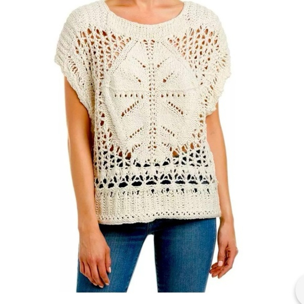 FREE PEOPLE crochet sweater S NWOT Diamond in the Rough ivory crochet sleeveless